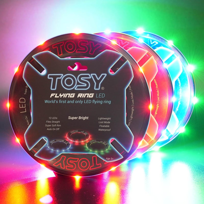 TOSY Flying Ring - 12 LEDs  Super Bright  Soft  Auto Light Up  Safe  Waterproof  Lightweight Frisbee  Cool Birthday  Camping  Easter Basket Stuffers & Outdoor/Indoor Gift Toy for Boys/Girls/Kids - Image 1